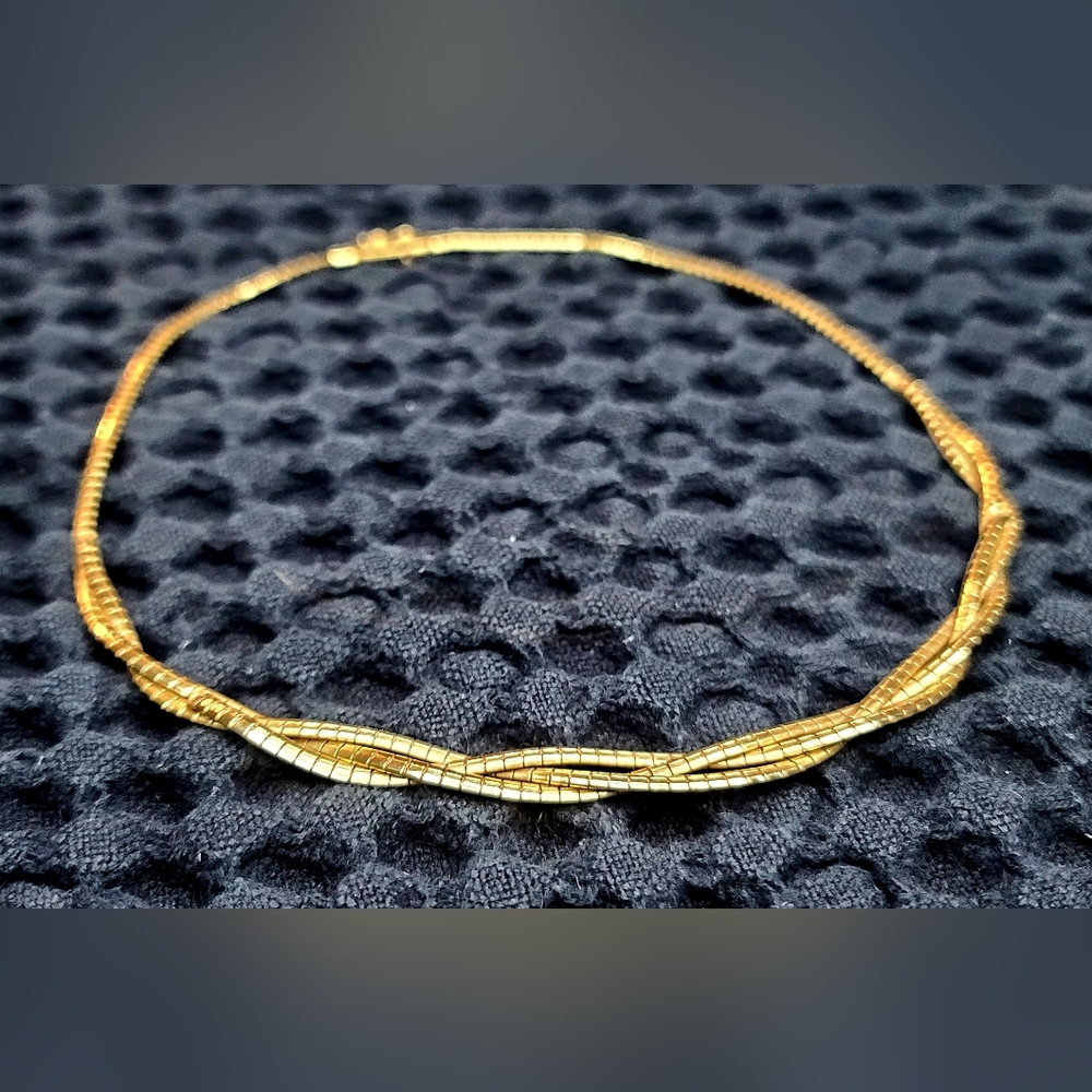Vintage 1980's 14k Yellow Gold Layered Omega Choker Necklace Made In Italy